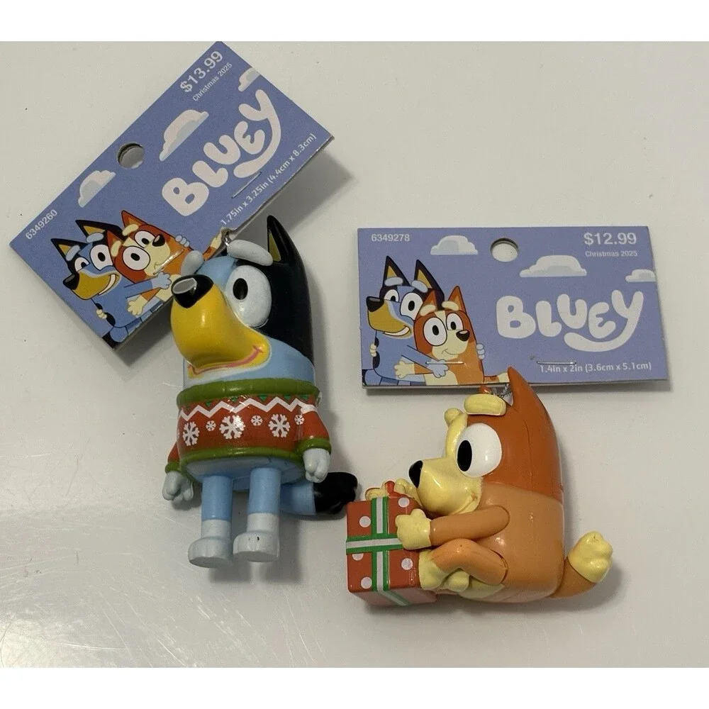 Kurt Adler Christmas Ornaments Bluey & Bingo Set Of 2 Santa Gift / Sweater NWT